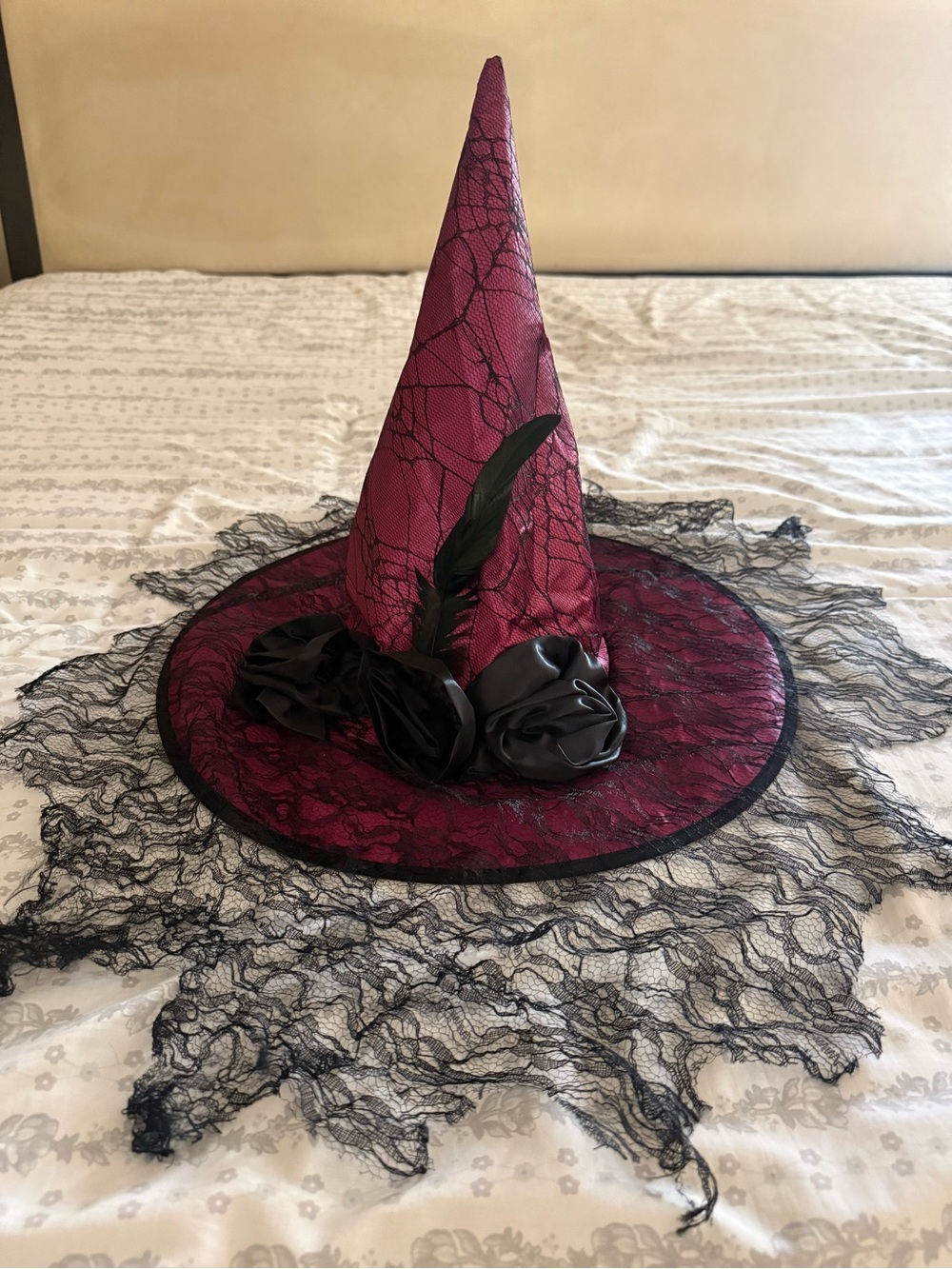 Witch Hat Accent in Deep Magenta with Black Lace